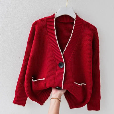 Women’s Oversized Knit Cardigan - Button Front Pocket Detail