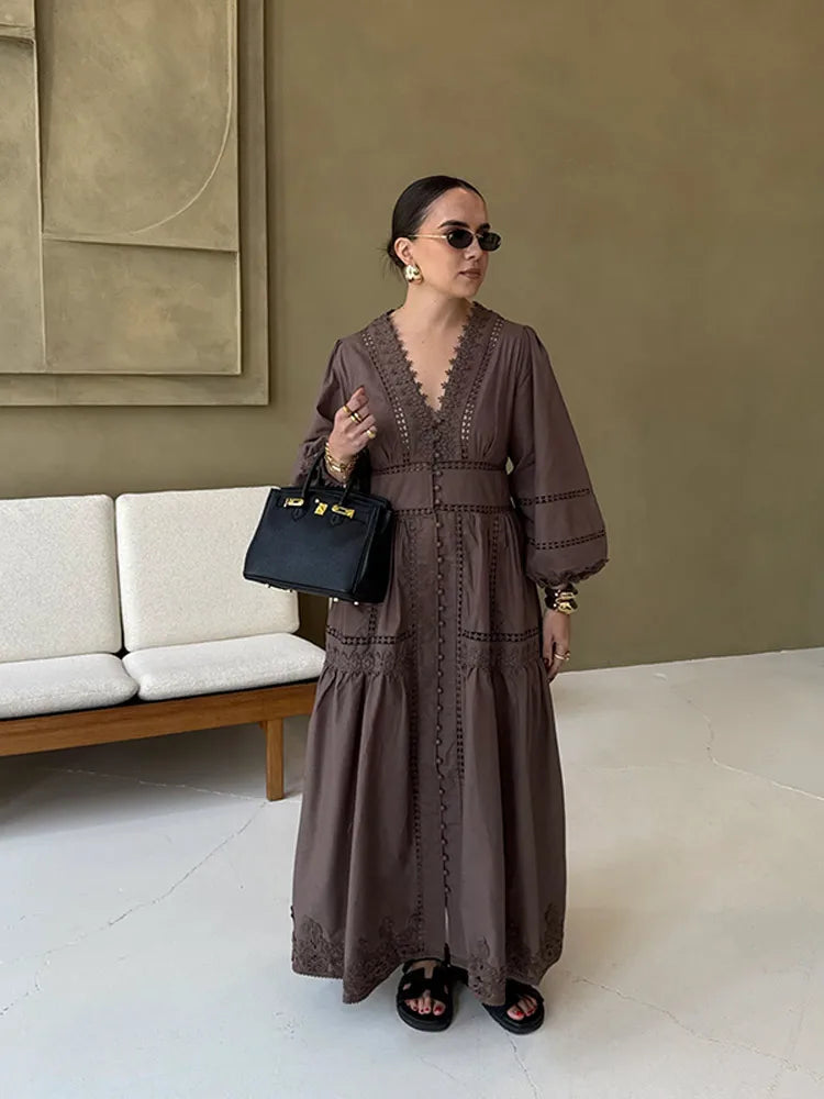 Caitlin - Lace V Neck Maxi Dress