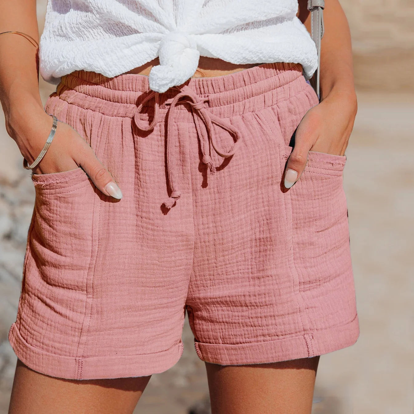 Isla – Textured Drawstring Pocket Shorts
