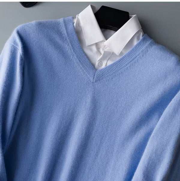 Men’s Classic V-Neck Pullover Sweater - Casual Knitwear