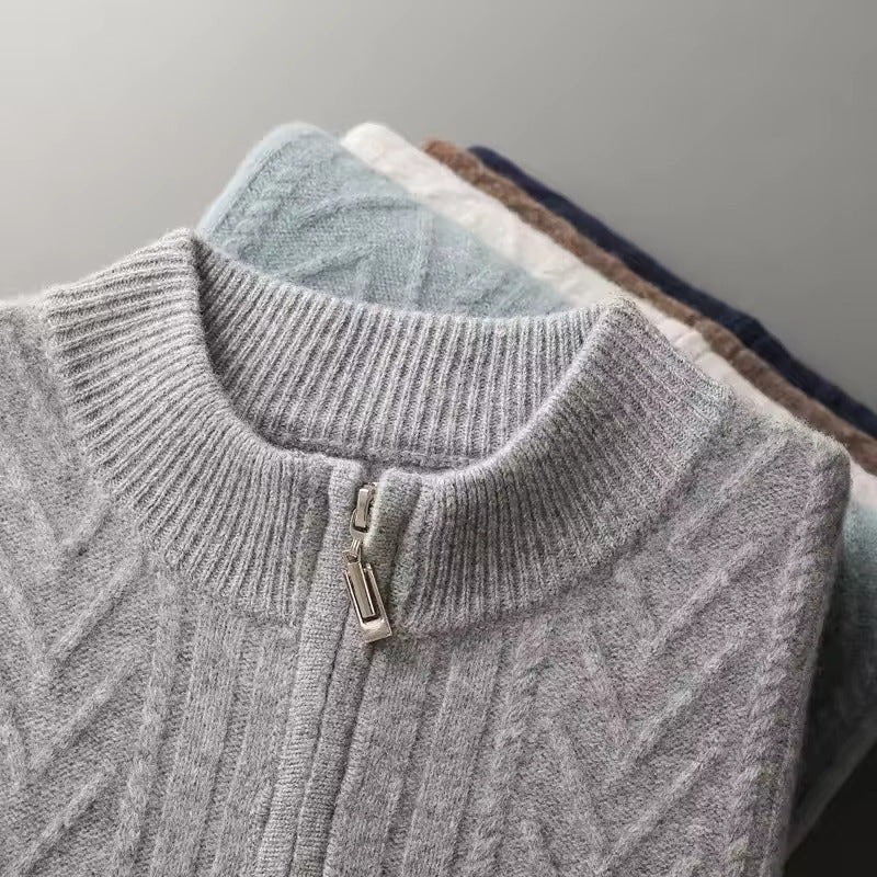 Men’s Ribbed Zip Cardigan - Textured Crew-Neck Sweater