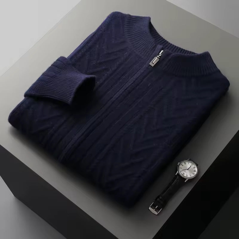 Men’s Ribbed Zip Cardigan - Textured Crew-Neck Sweater