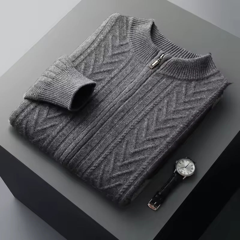 Men’s Ribbed Zip Cardigan - Textured Crew-Neck Sweater