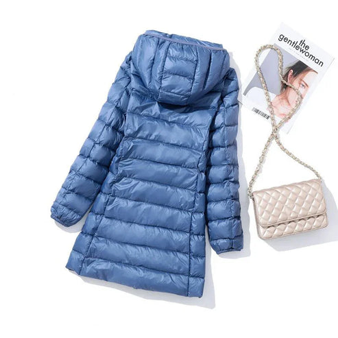 Women’s Lightweight Puffer Coat - Longline Quilted Jacket with Detachable Hood
