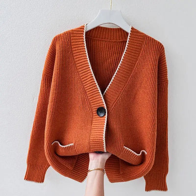 Women’s Oversized Knit Cardigan - Button Front Pocket Detail