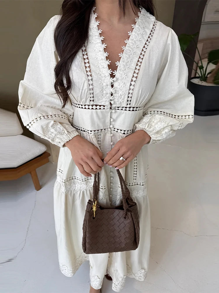 Caitlin - Lace V Neck Maxi Dress