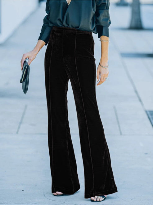 Women’s High-Waist Flared Pants - Wide-Leg Trousers Seam Detail