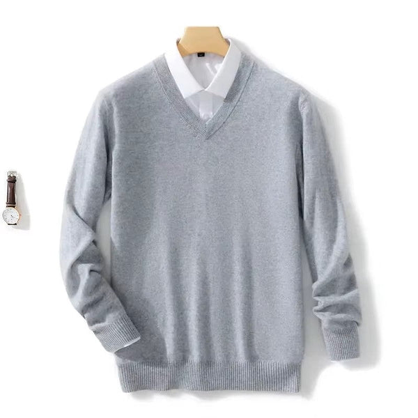 Men’s Classic V-Neck Pullover Sweater - Casual Knitwear