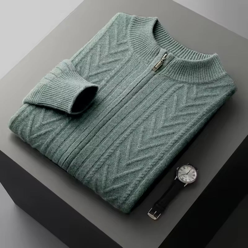 Men’s Ribbed Zip Cardigan - Textured Crew-Neck Sweater
