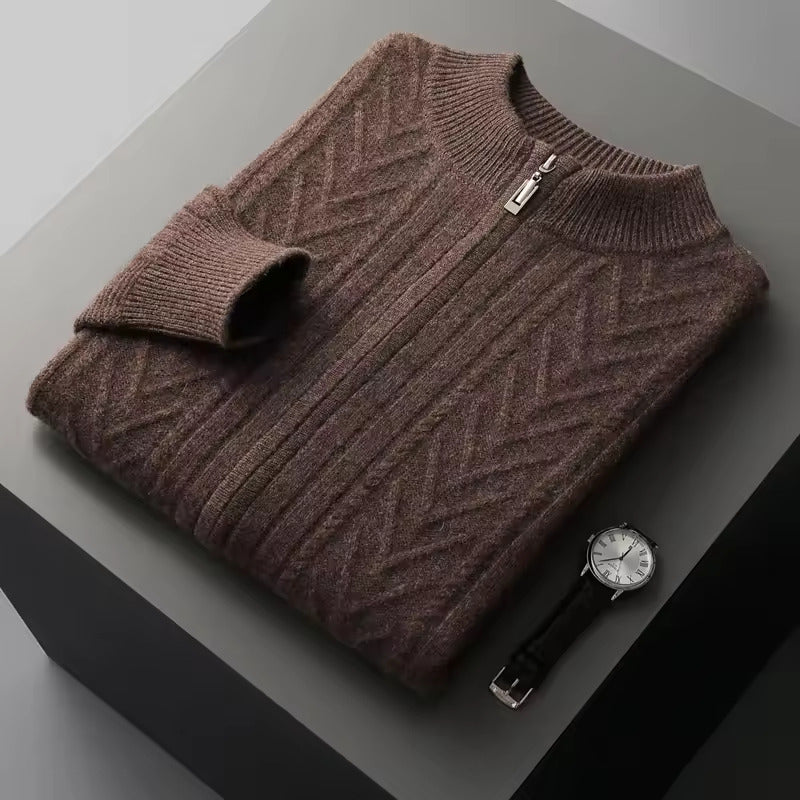 Men’s Ribbed Zip Cardigan - Textured Crew-Neck Sweater