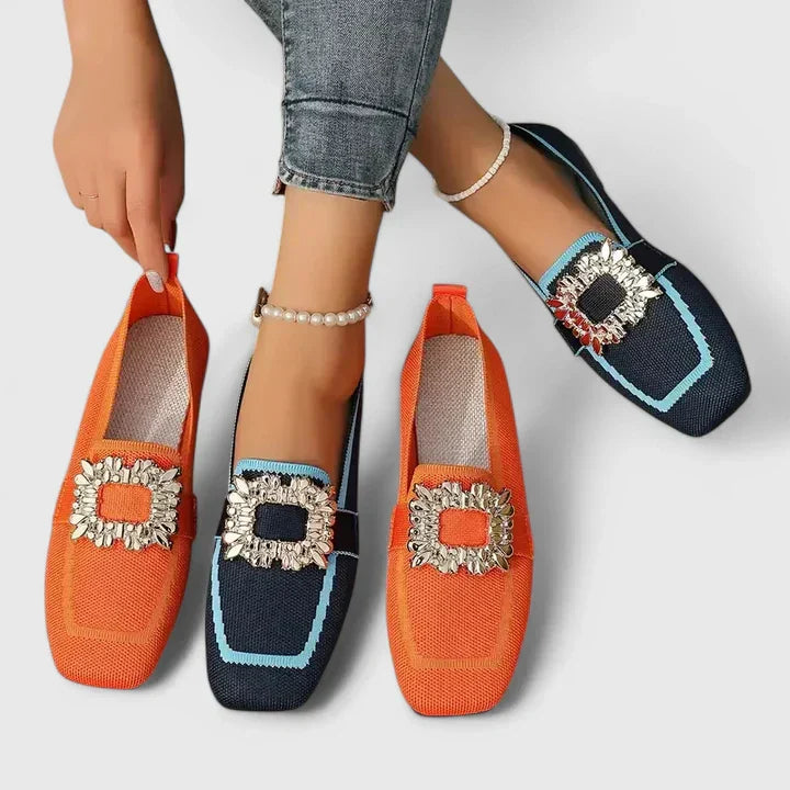 Women's Spring Square-Toe Embellished Slip-On Flats