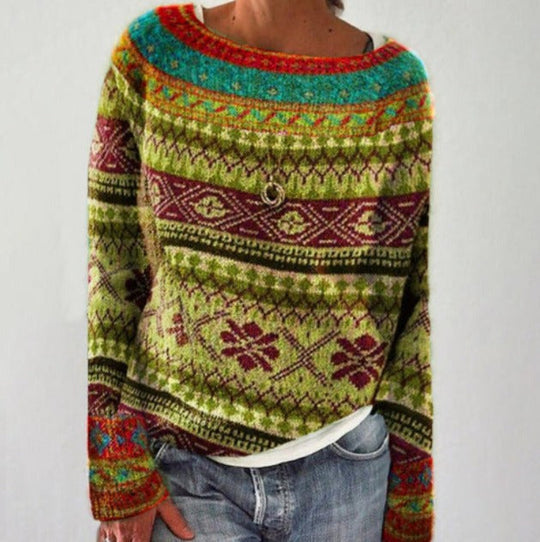 Women’s Nordic Pattern Knit Sweater - Relaxed Fit Pullover