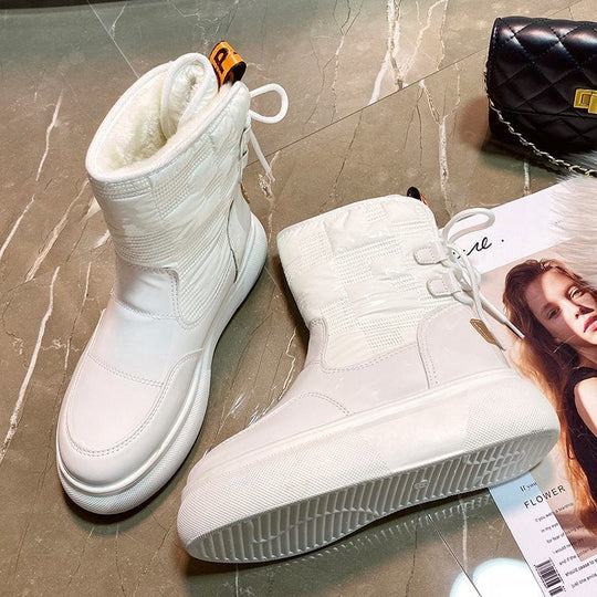 Women’s Glossy Ankle Winter Boots - Waterproof Platform Shoes