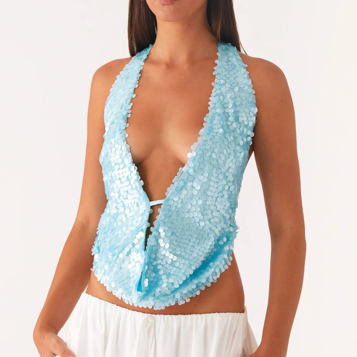 Soleil - Sequin Draped Halter Top