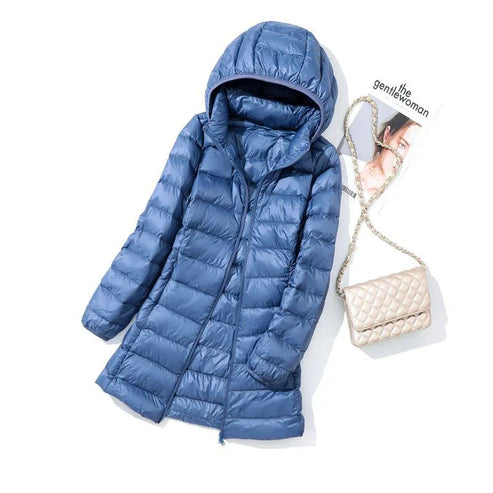 Women’s Lightweight Puffer Coat - Longline Quilted Jacket with Detachable Hood