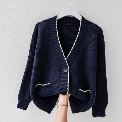 Women’s Oversized Knit Cardigan - Button Front Pocket Detail