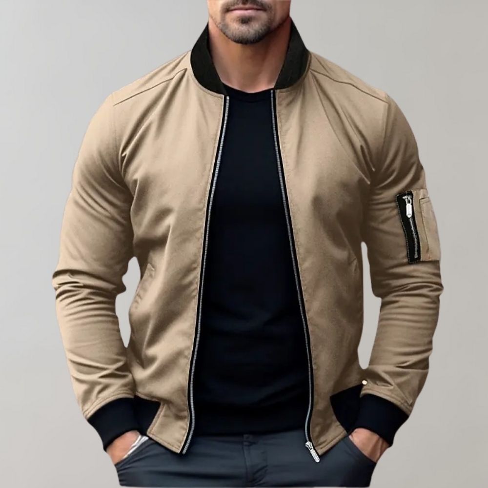 Men's Slim-Fit Zip-Up Bomber Jacket With Pockets