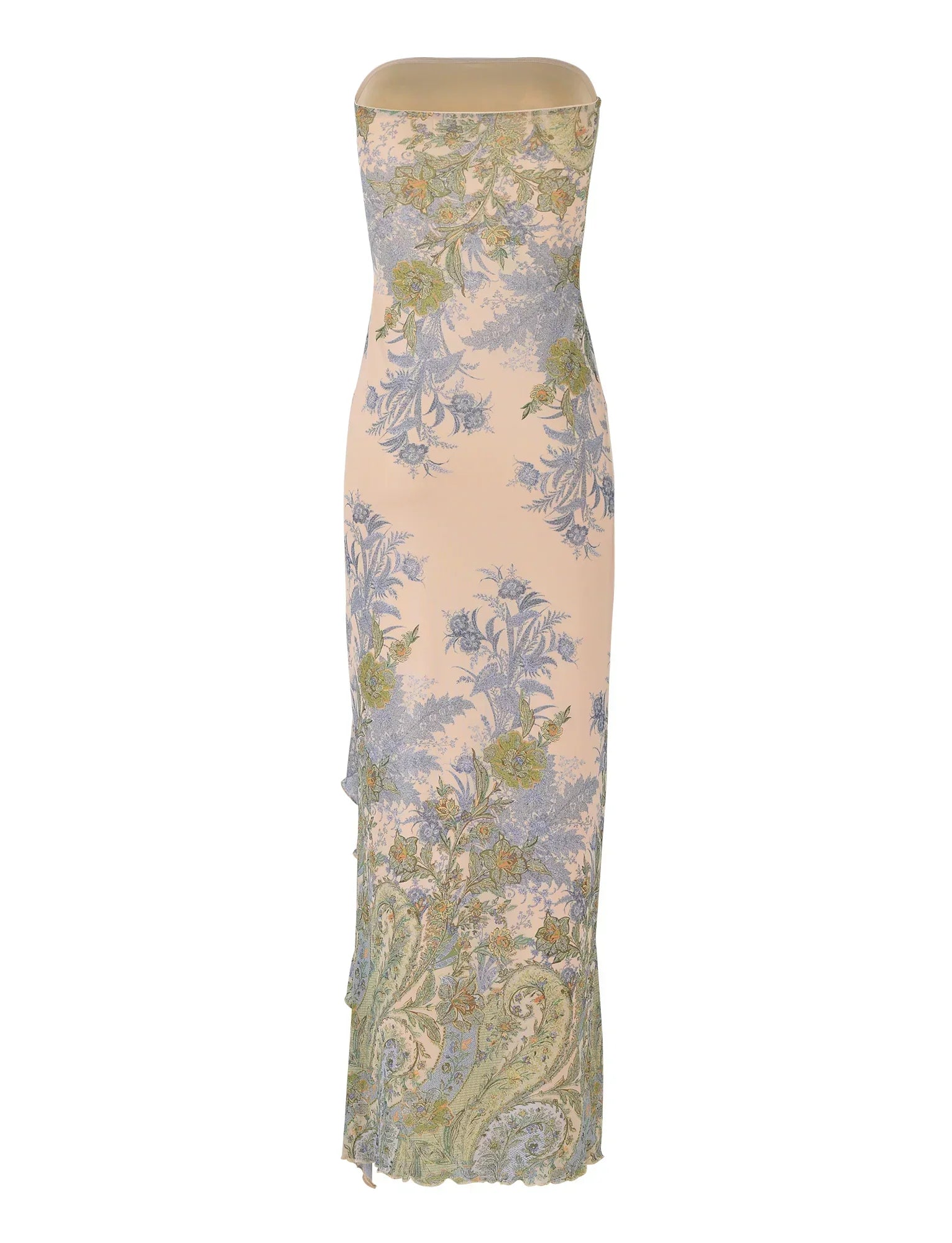 Elodie - Strapless Ruffle Slit Maxi Dress