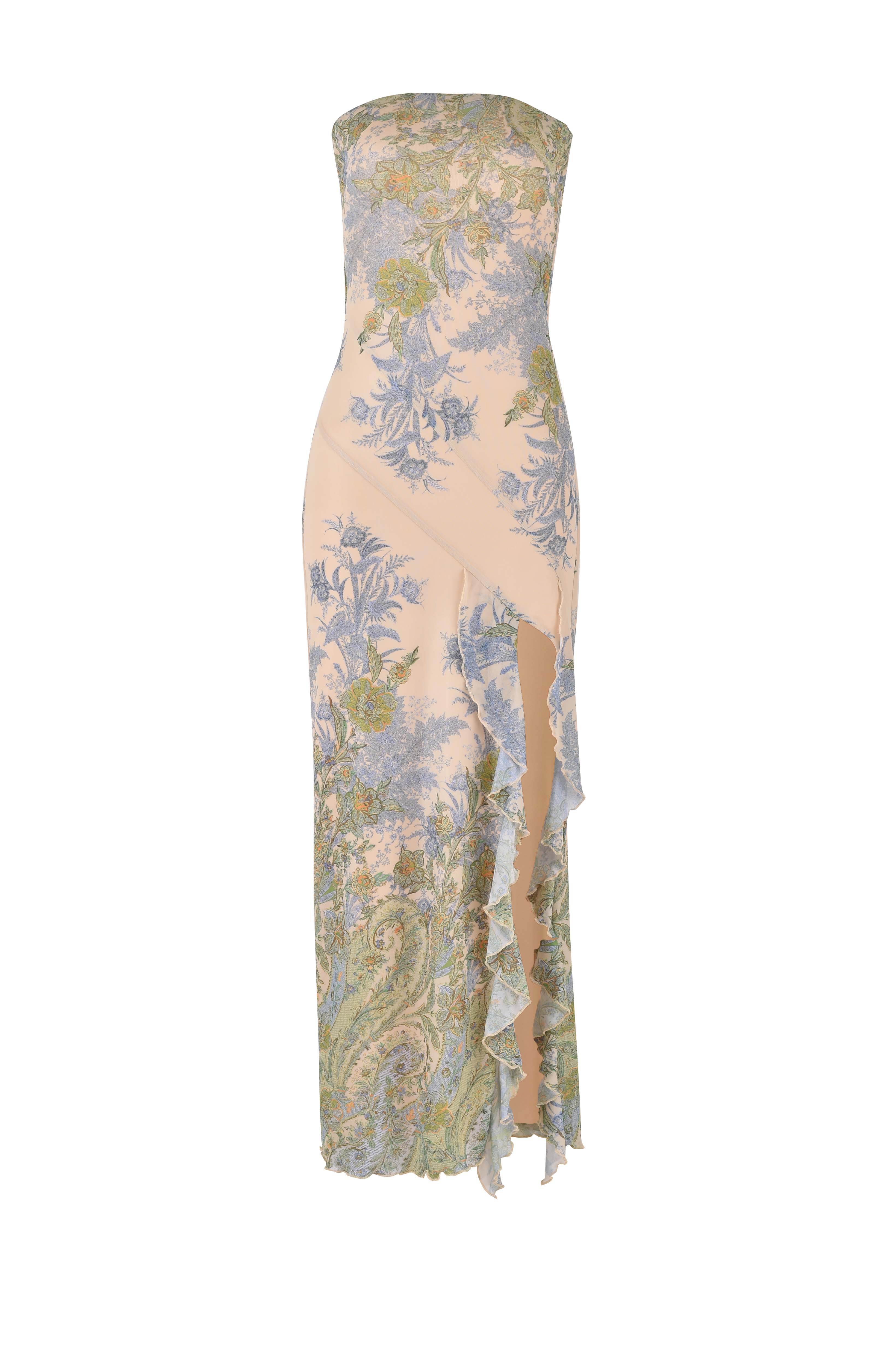 Elodie - Strapless Ruffle Slit Maxi Dress