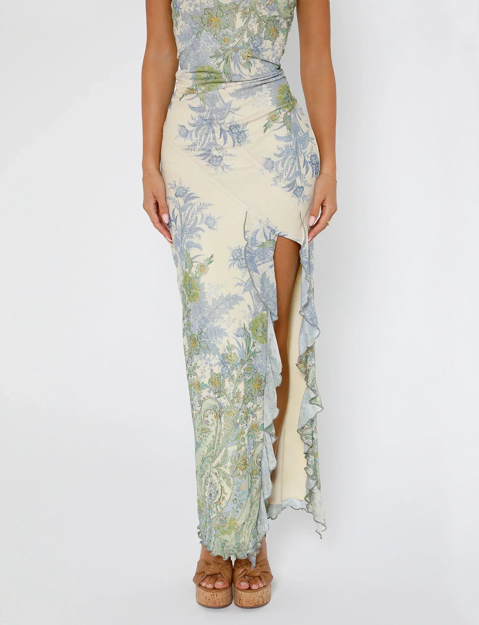 Elodie - Strapless Ruffle Slit Maxi Dress
