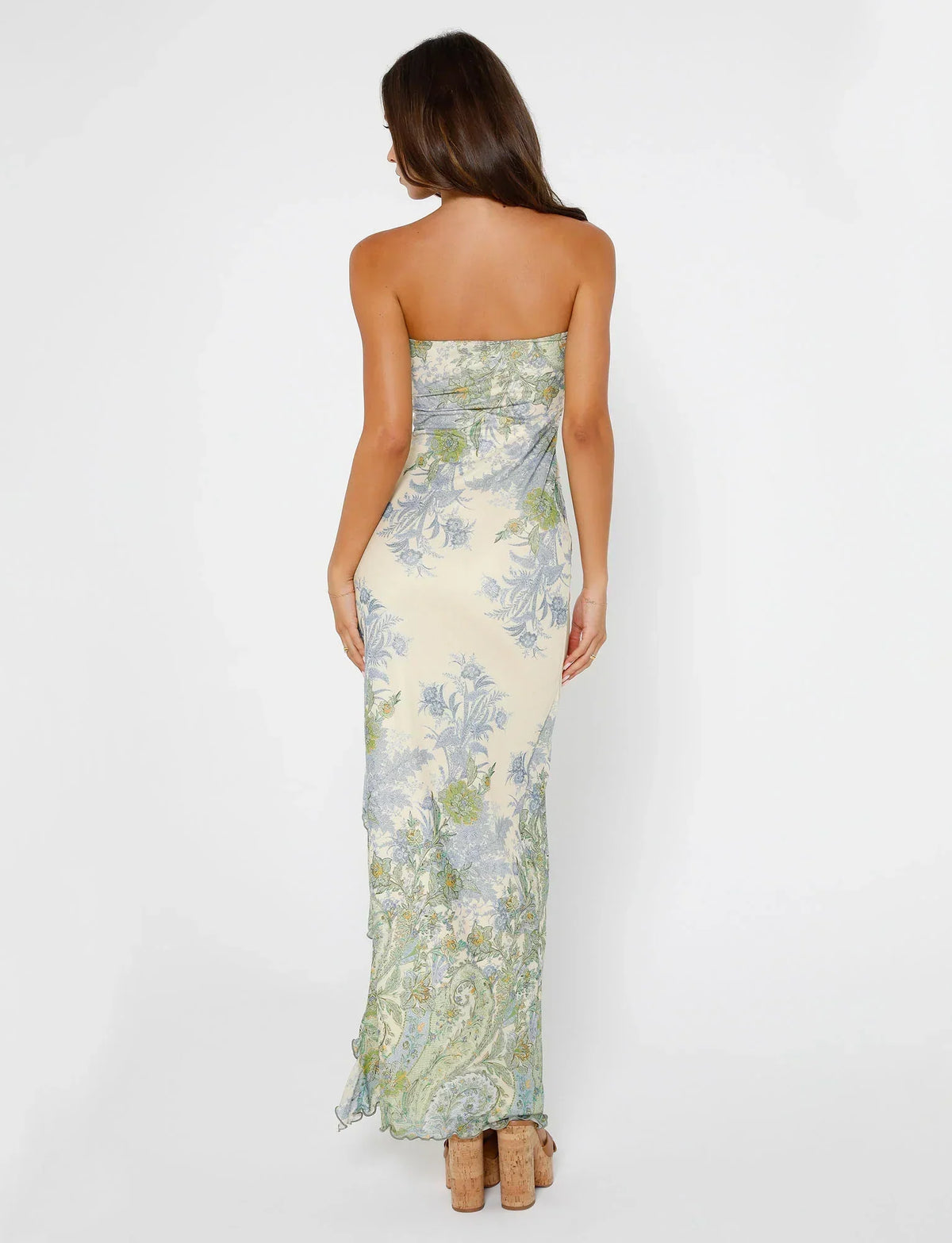 Elodie - Strapless Ruffle Slit Maxi Dress