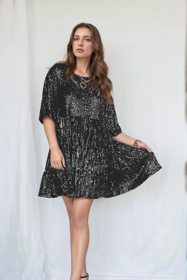 Ellis - Sequins Babydoll Mini Dress