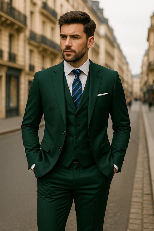 Men’s Tailored Three-Piece Suit - Slim Fit Formal Set