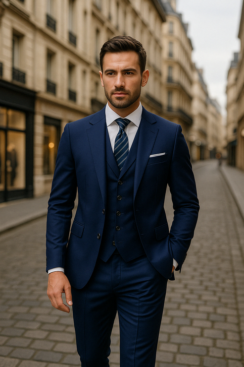 Men’s Tailored Three-Piece Suit - Slim Fit Formal Set