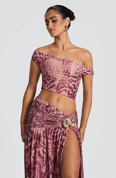 Amara - Orchid Print Two-Piece Slit Maxi Set