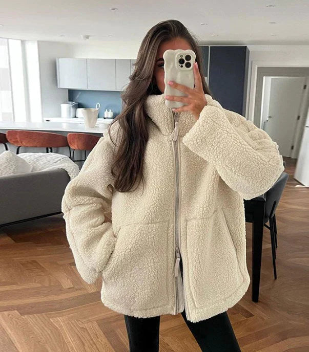 Women’s Oversized Zip-Up Fleece Jacket - Cozy Winter Outerwear
