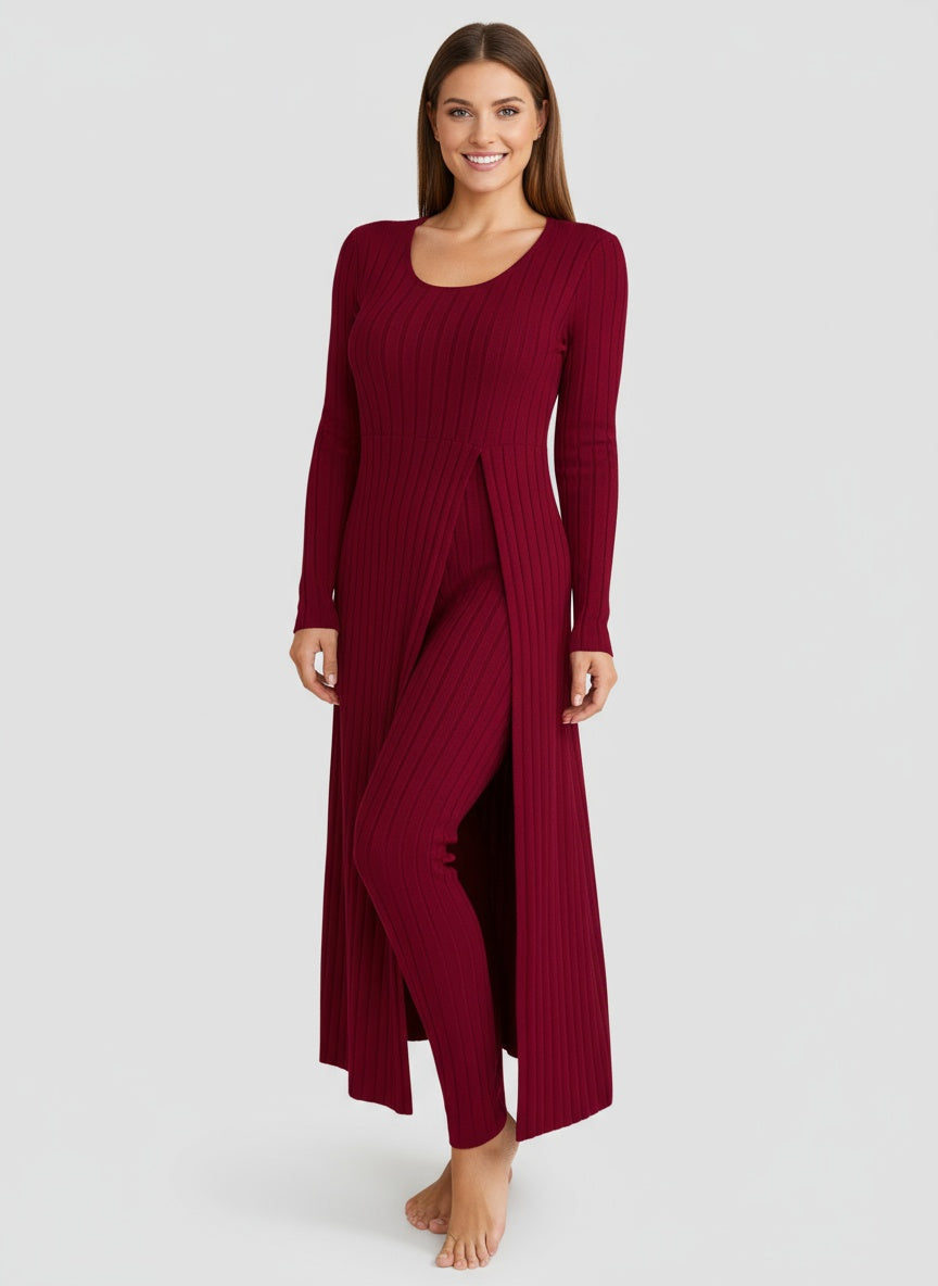 Women’s Lounia Ribbed Lounge Set - Longline Relaxed Homewear