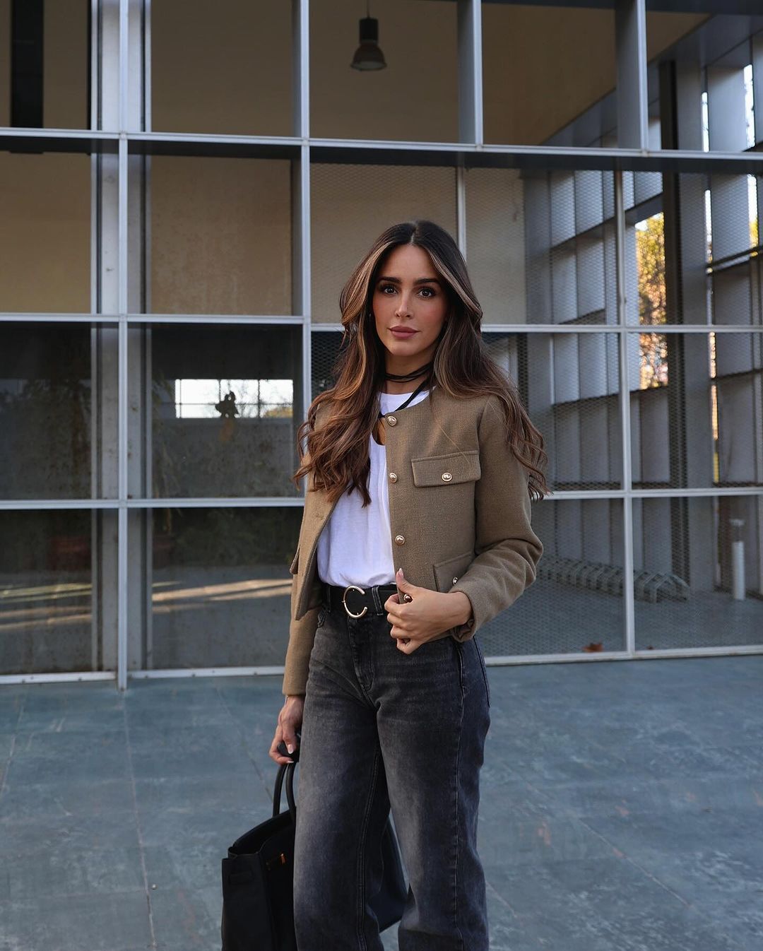 Women’s Cropped Wool Jacket - Gold Button Pocket Detail Blazer