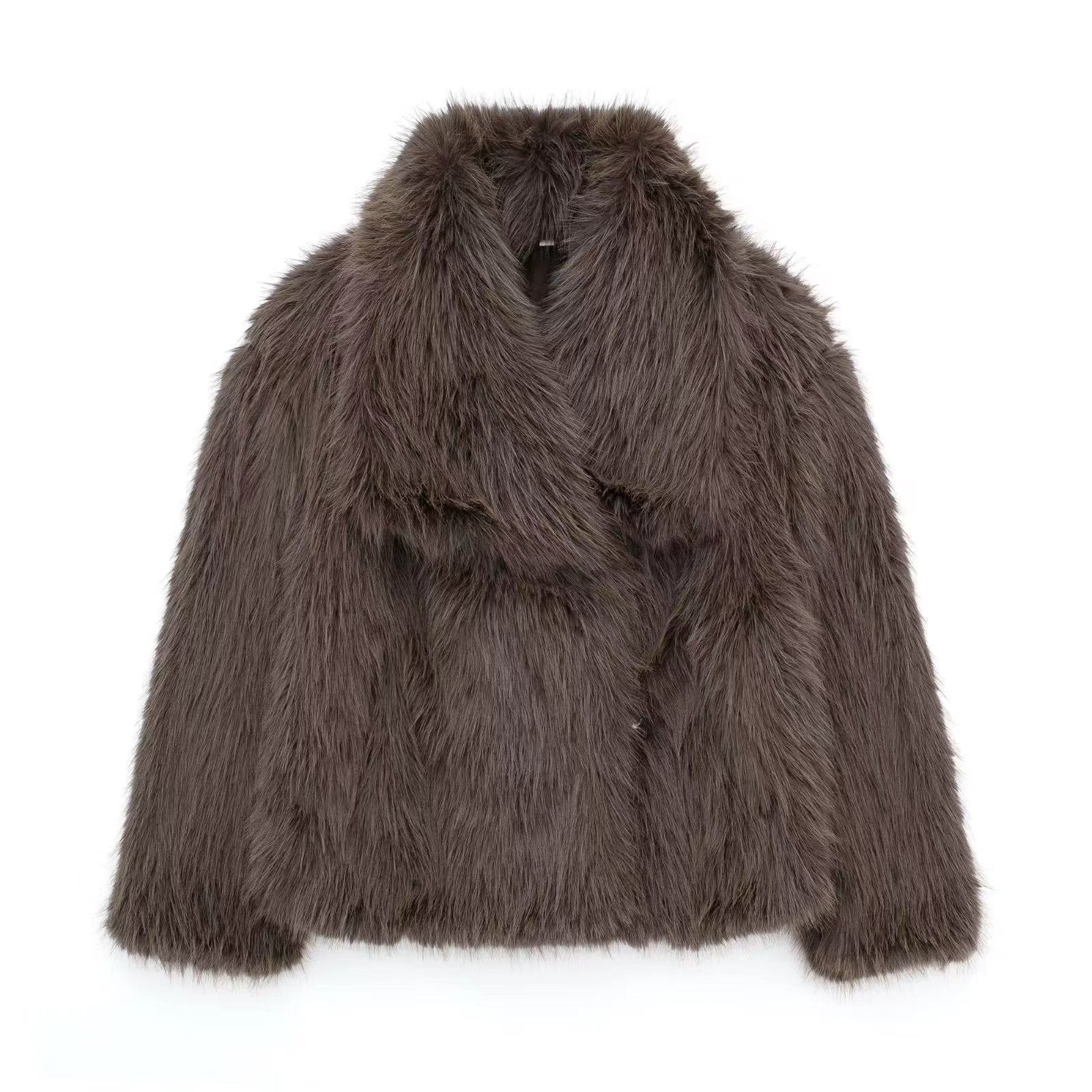 Women’s Faux Fur Oversized Jacket - Plush Lapel Winter Coat