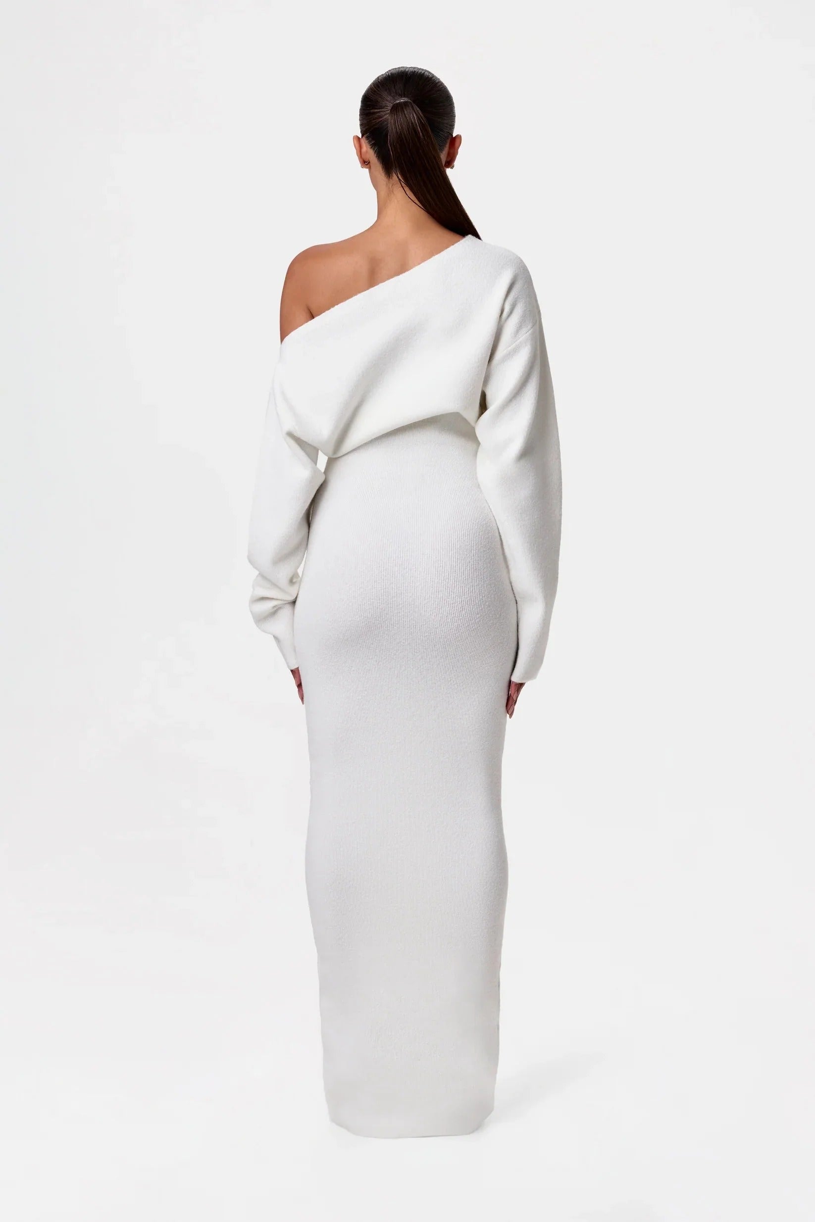 Women’s One-Shoulder Knit Maxi Dress - Elegant Bodycon Fit