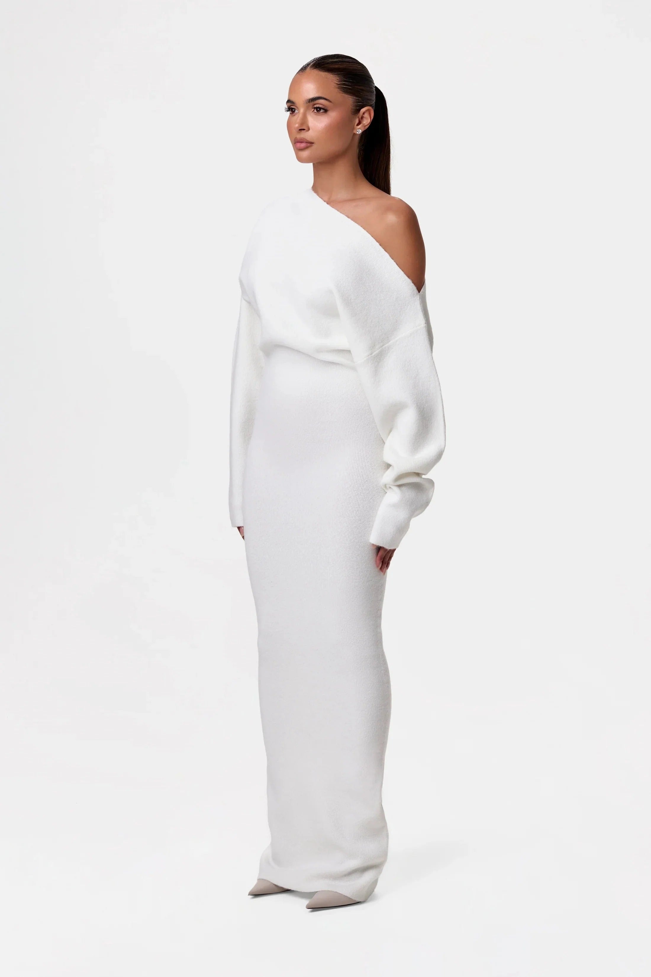 Women’s One-Shoulder Knit Maxi Dress - Elegant Bodycon Fit