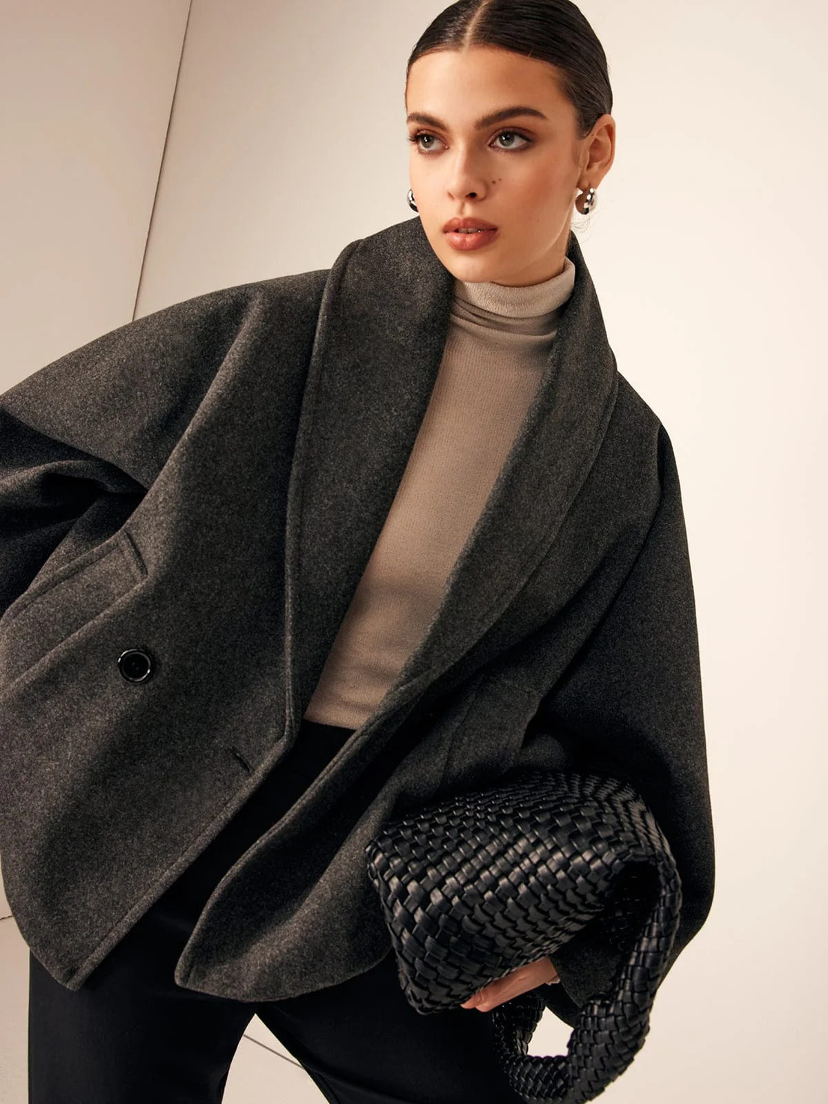 Women’s Oversized Wool Blend Coat - Double Button Closure
