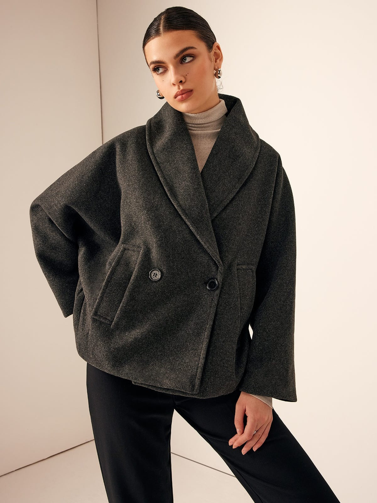 Women’s Oversized Wool Blend Coat - Double Button Closure