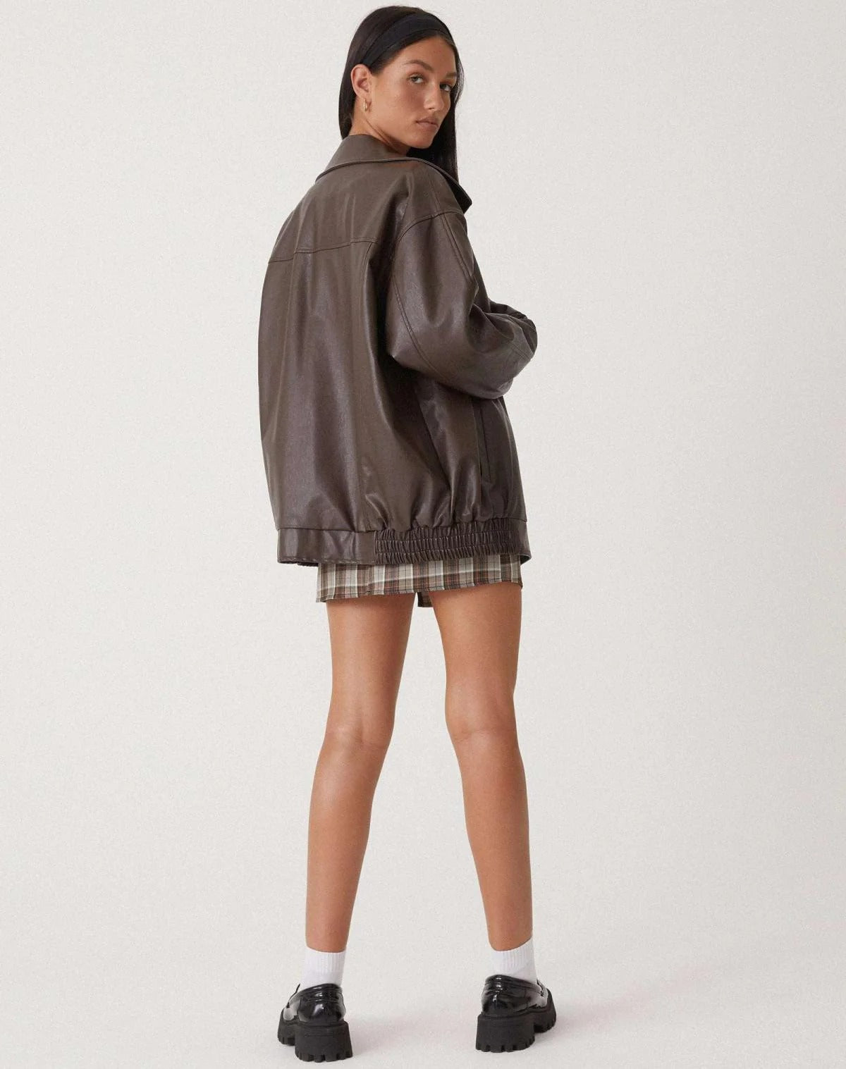 Women's PU Leather Bomber Jacket - Oversized Street Style Zip-Up