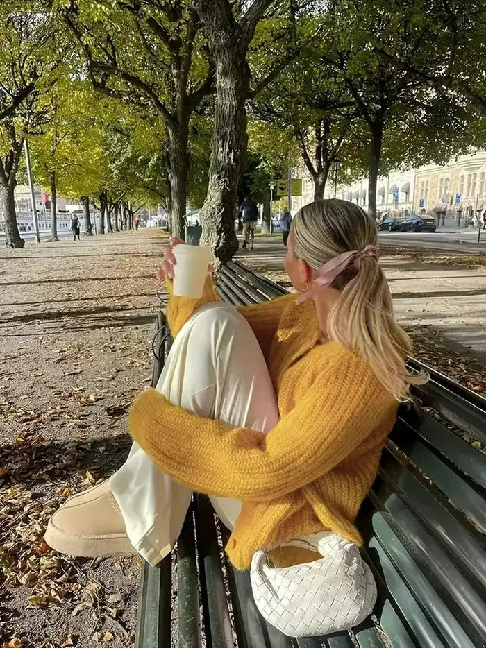 Women’s Ribbed Knit Button Cardigan - Cozy Cropped Sweater
