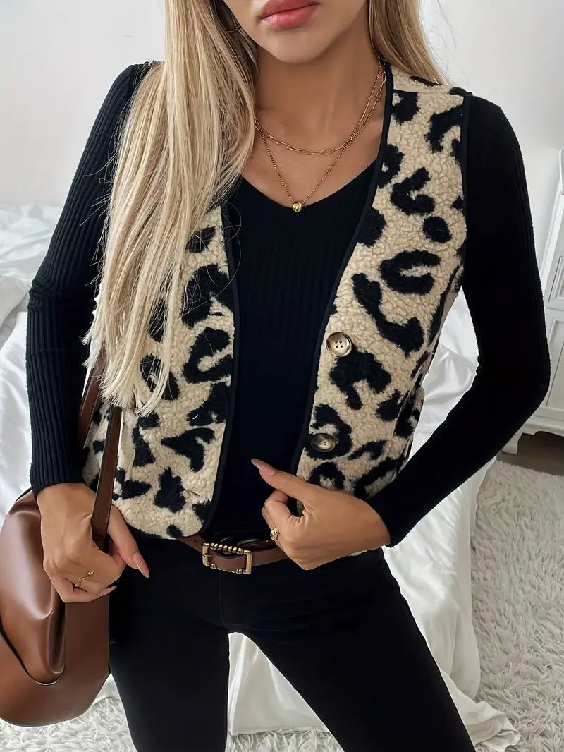 Women’s Leopard Print Button‑Up Cardigan