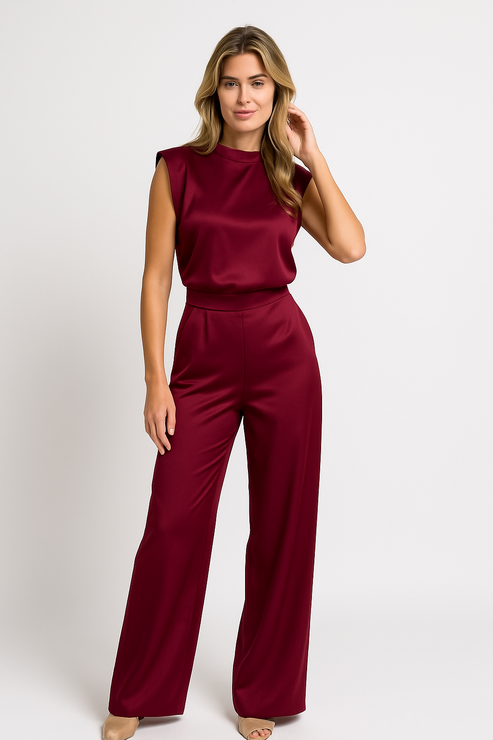 Women’s Elegant Sleeveless Jumpsuit - High Neck Wide-Leg