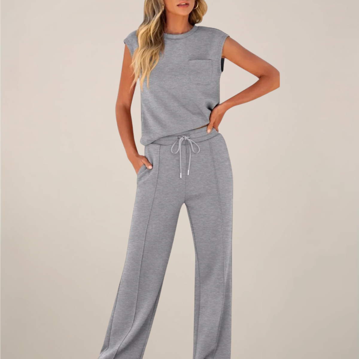 Women's Spring Drawstring Relaxed Pants Set