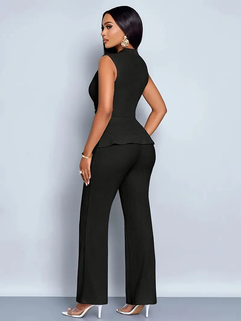 Women's Spring Pleated Peplum Pants Set