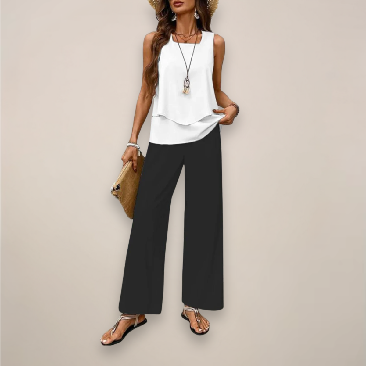 Women's Spring Printed Wide-Leg Set