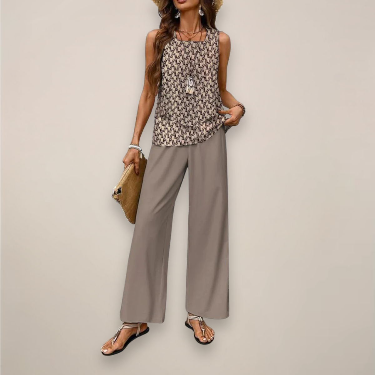 Women's Spring Printed Wide-Leg Set