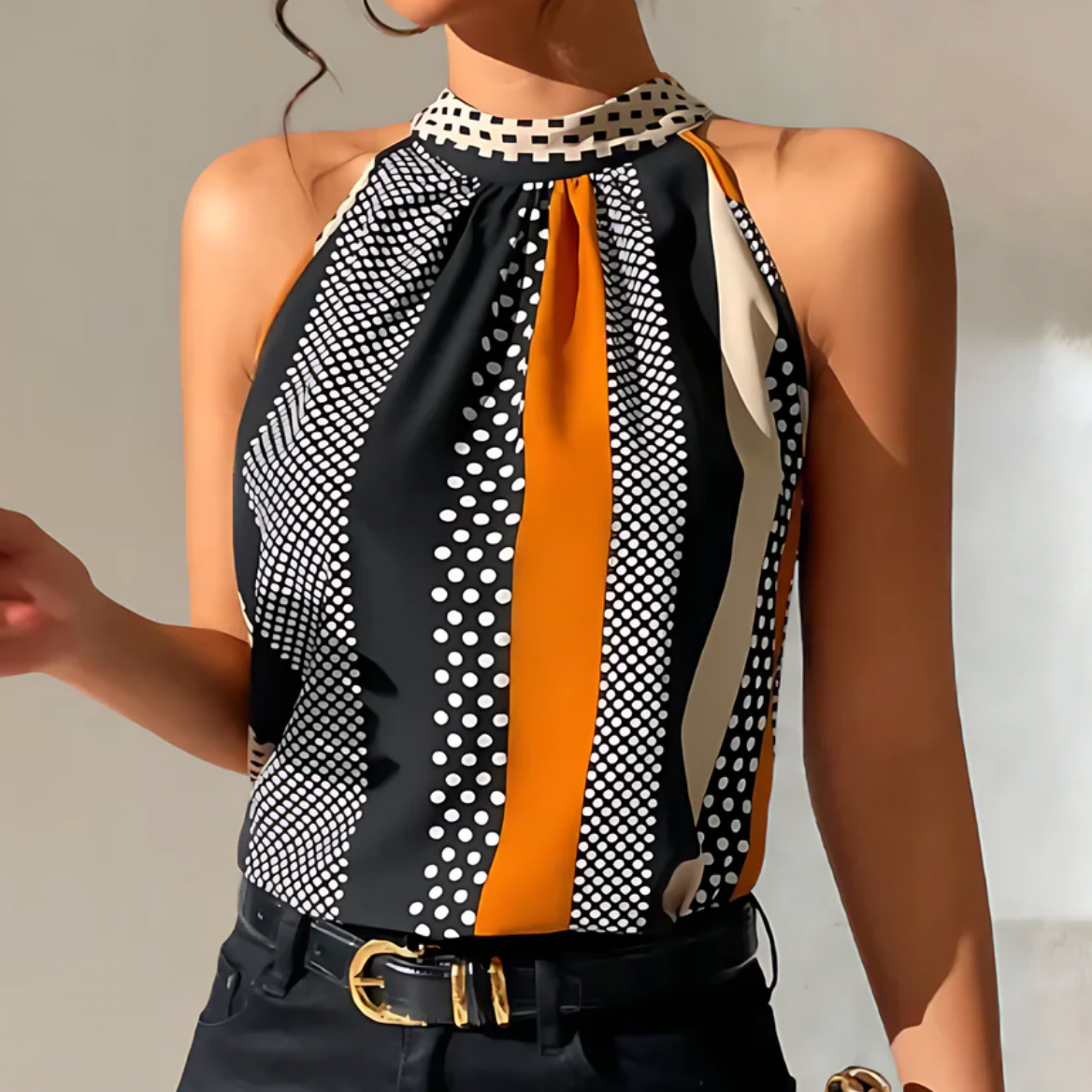 Cara Stripe - Halter Neck Patterned Top