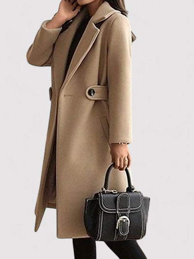 Women’s Long Tailored Coat - Classic Lapel Belted Winter Outerwear