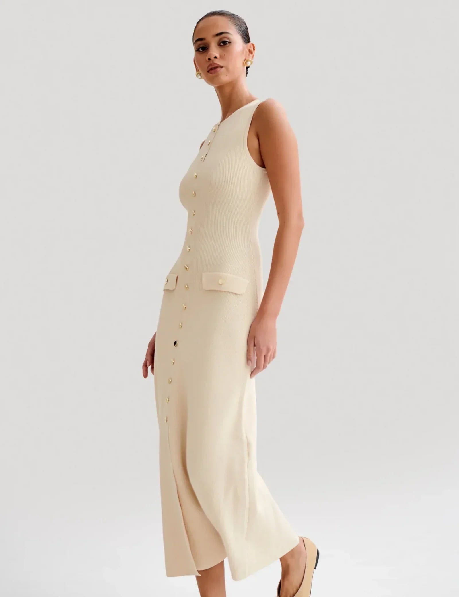 Primrose Button-Front Knit Midi Dress