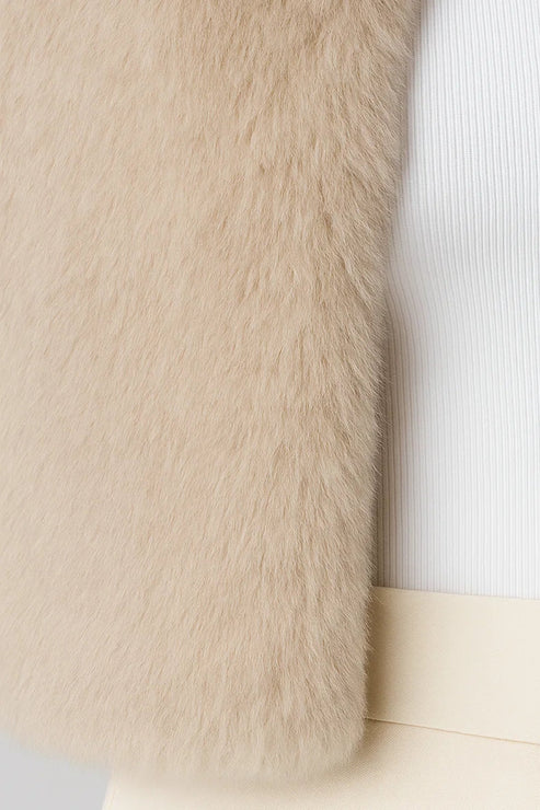 Women’s Cropped Faux Fur Jacket - Modern Open Front Coat