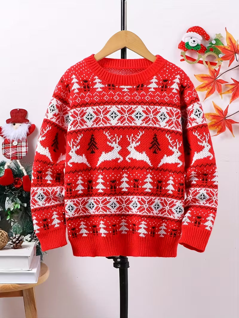 Men’s Reindeer Pattern Christmas Sweater - Classic Festive Knit Jumper